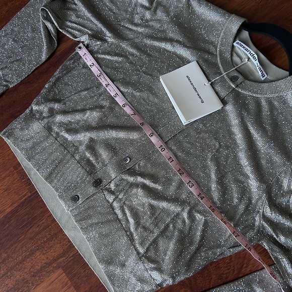 NWT Alexander Wang Hotfix Embellishments Cropped Crewneck Cardigan L Champagne - Picture 16 of 17